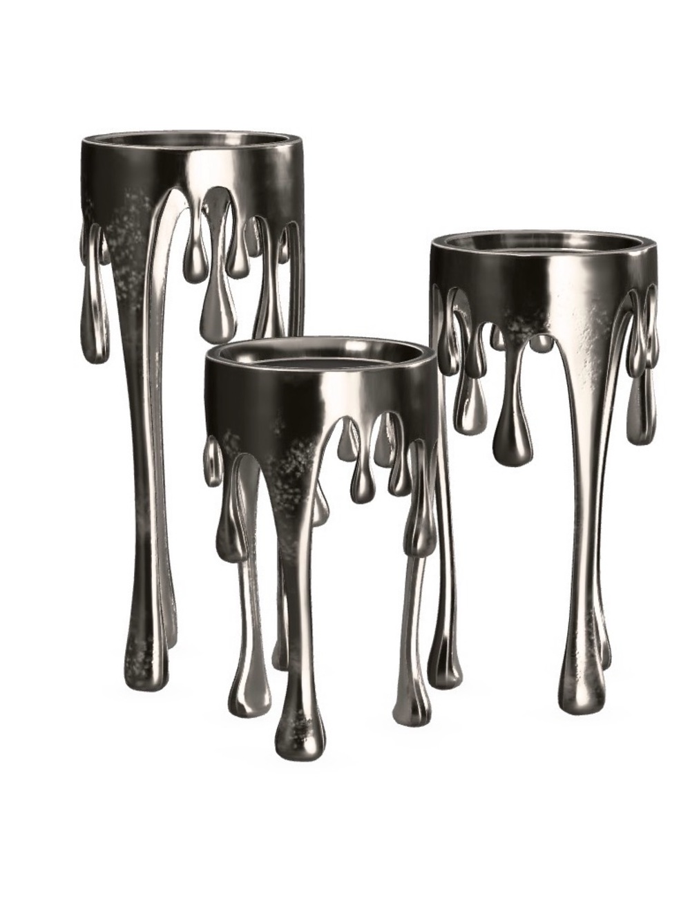 Set of 3 Metallic Drip Accent Stands - Silver